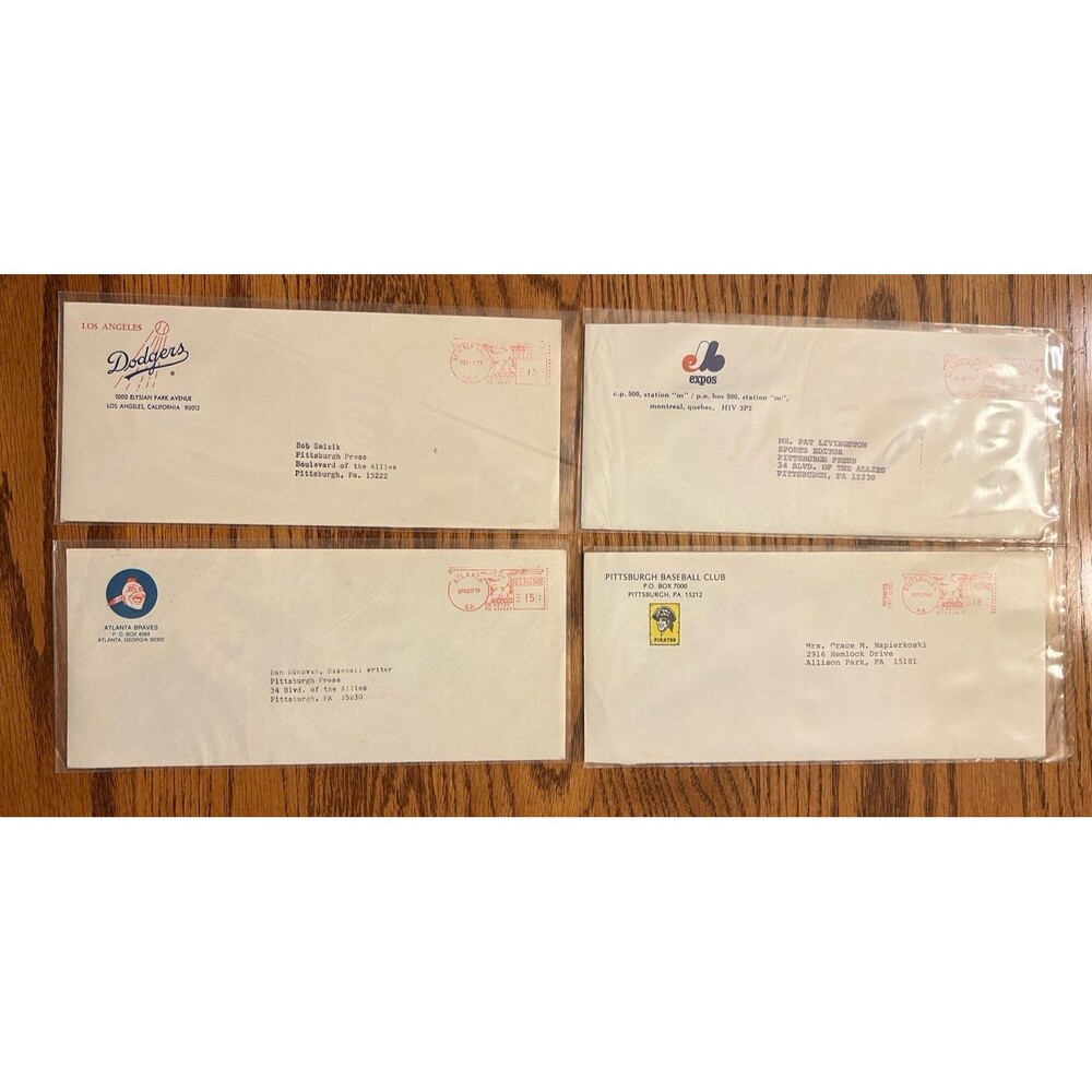 MLB lot of 4 press release envelopes 1970s 1980s Expos Braves Dodgers Pirates